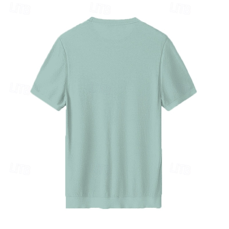 męska jedwabna bawełniana mieszanka lyocellu t-shirt krótki rękaw okrągły dekolt lato gładki żakard elegancki klasyczny okrągły dekolt minimalistyczny wakacje dom bawełna czarny niebieski granatowy top koszulka męska 2025 - $46.99 –P17