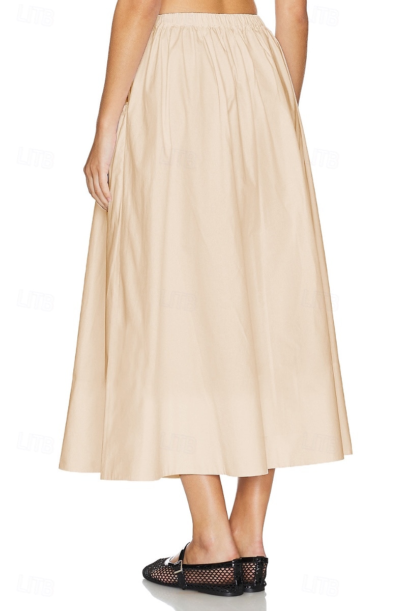 Femmes Jupe Évasé Mode Maxi Taille Basse Jupes Uni Avec Poches Micro-Élastique Vacances Rue Noir Blanche Champagne Beige Été Mélange Lin-Coton de 2025 ? $25.99 –P14
