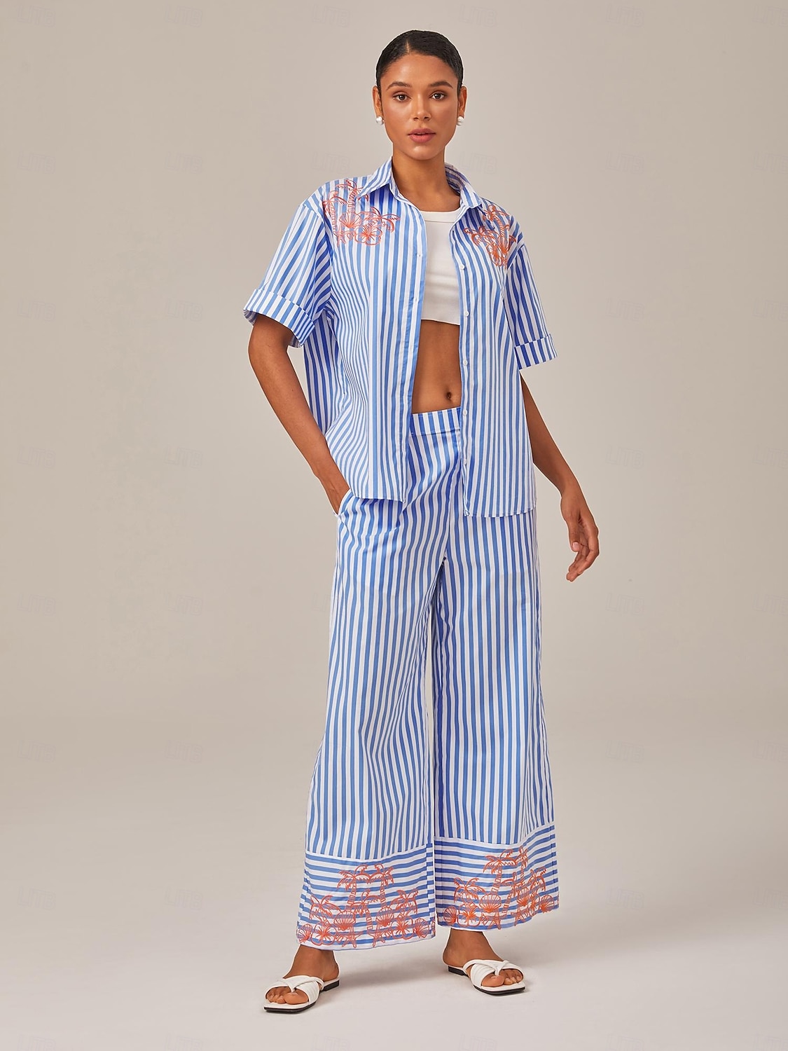 chemise oversize brodée à rayures d'été de 2025 ? $68.99 –P2