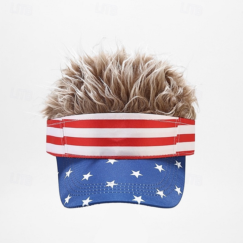 American Flag Mens Visor Cap Wig Adjustable Baseball Cap Golf Hats with Fake Hair 2025 - $15.99 –P3