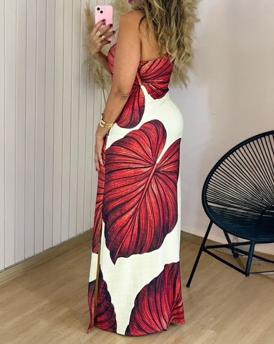 Dámské Dlouhé šaty Maxi šaty Plášťové šaty Letní šaty Elegantní Dovolená Rande Běžný S lístky Bez rukávů Jedno rameno Rubínově červená Hnědá Léto 2025 - $27.99 –P2