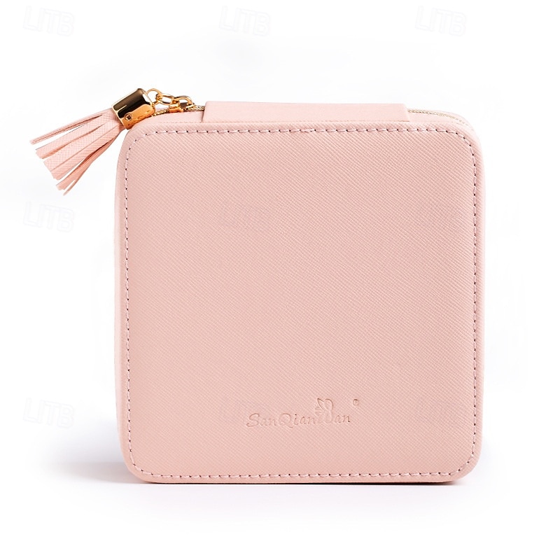 Boîte à bijoux de voyage avec miroir, étui de rangement portable en cuir PU, boîte à bijoux multifonctionnelle pour boucles d'oreilles, bagues, colliers et accessoires de 2025 ? $21.99 –P2