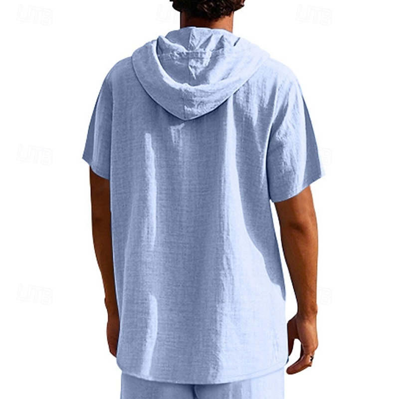Herren Hemd Leinenhemd Popover-Hemd Freizeithemd Baumwollhemd Einfach Urlaub Straße Schwarz Weiß Gelb Marineblau Kurzarm Mit Kapuze Sommer Bekleidung Button-Down 2025 - $23.99 –P20