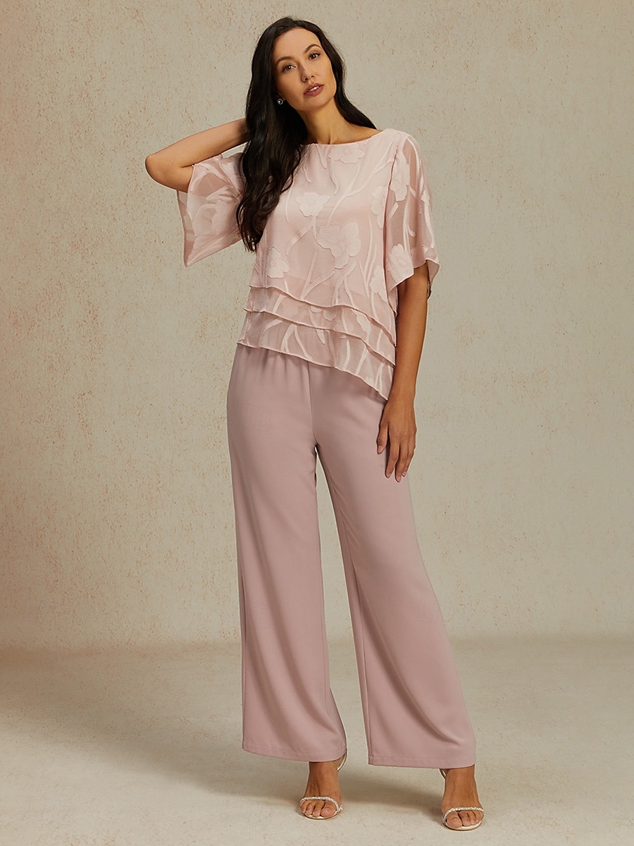 Dames Kanten overhemd Blouse Geklede topjes Chiffon-topjes Effen Kleur Bloemig Grafisch Elegant Stijlvol Basic Halve mouw Flutter mouw Boothals Normale tops Bruiloft gast Werk Dagelijks Asymetrische 2025 - $47.99 –P3