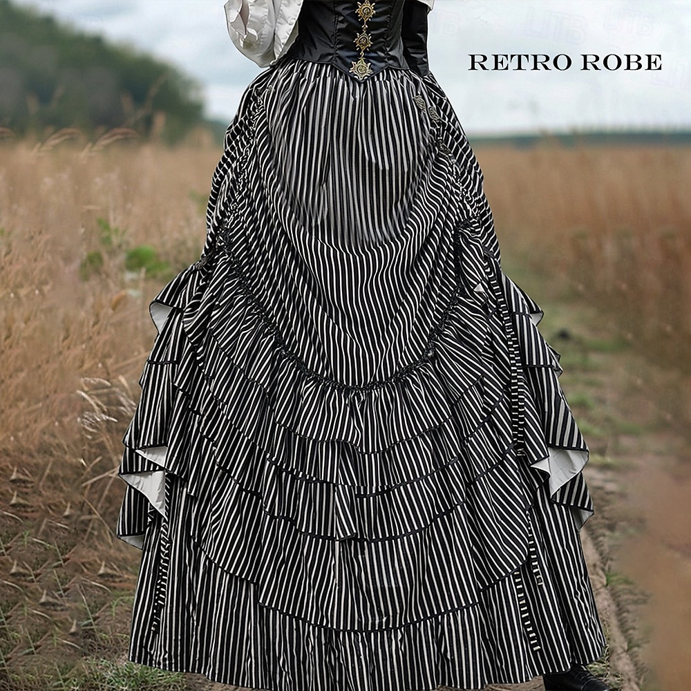 Retró Punk és gótika Középkori Szoknya Gót lány Fodros Csík Női Fantasy Steampunk Álarcos mulatság Alkalmi / Napi Felnőttek Szoknya 2025 - $62.99 –P1