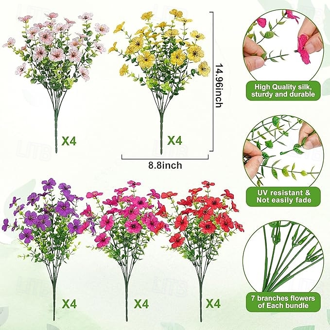 20 mazzi di fiori artificiali per decorazioni esterne fiori di seta finti resistenti ai raggi UV piante finte margherita artificiale eucalipto per primavera estate giardino cortile portico finestra del 2025 a $29.99 –P1