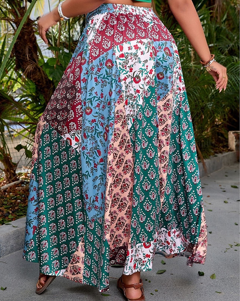 Damen Rock Lässig Boho Maxi Mittlere Hüfthöhe Röcke Blumen Druck Mikroelastisch Urlaub Straße Rote Blau Sommer Polyester 2025 - $22.56 –P3