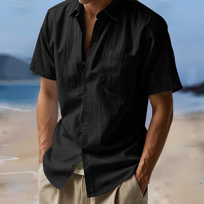 Men's Shirt Linen Shirt Summer Shirt Beach Wear Button Up Shirt Solid Color Daily Streetwear Black White Navy Blue Sky Blue Short Sleeve Turndown Spring & Summer Clothing Apparel Pocket 2026 - $22.99 –P17
