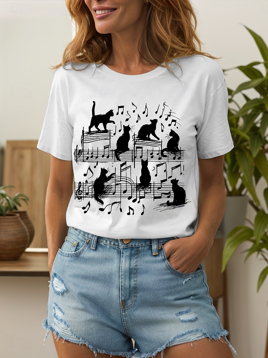 Femmes T-shirt Graphique Animal Chat ancien Élégant Classique Manche Courte Col ras du cou Col rond Hauts Réguliers Quotidien Week-end Imprimé Noir Blanche Rose Claire Bleu Vert Été Printemps de 2025 ? $19.99 –P4