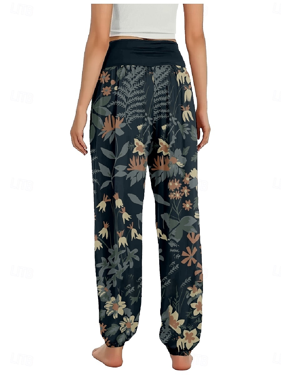 Per donna Pantaloni ispirati al lino Gamba larga Pantaloni Stile Etnico Casual Boho Lunghezza intera Vita Alta Floreale Foglia Tropicale Tasca Elastico in vita Stampa Traspirabilità Morbido del 2025 a $21.99 –P8