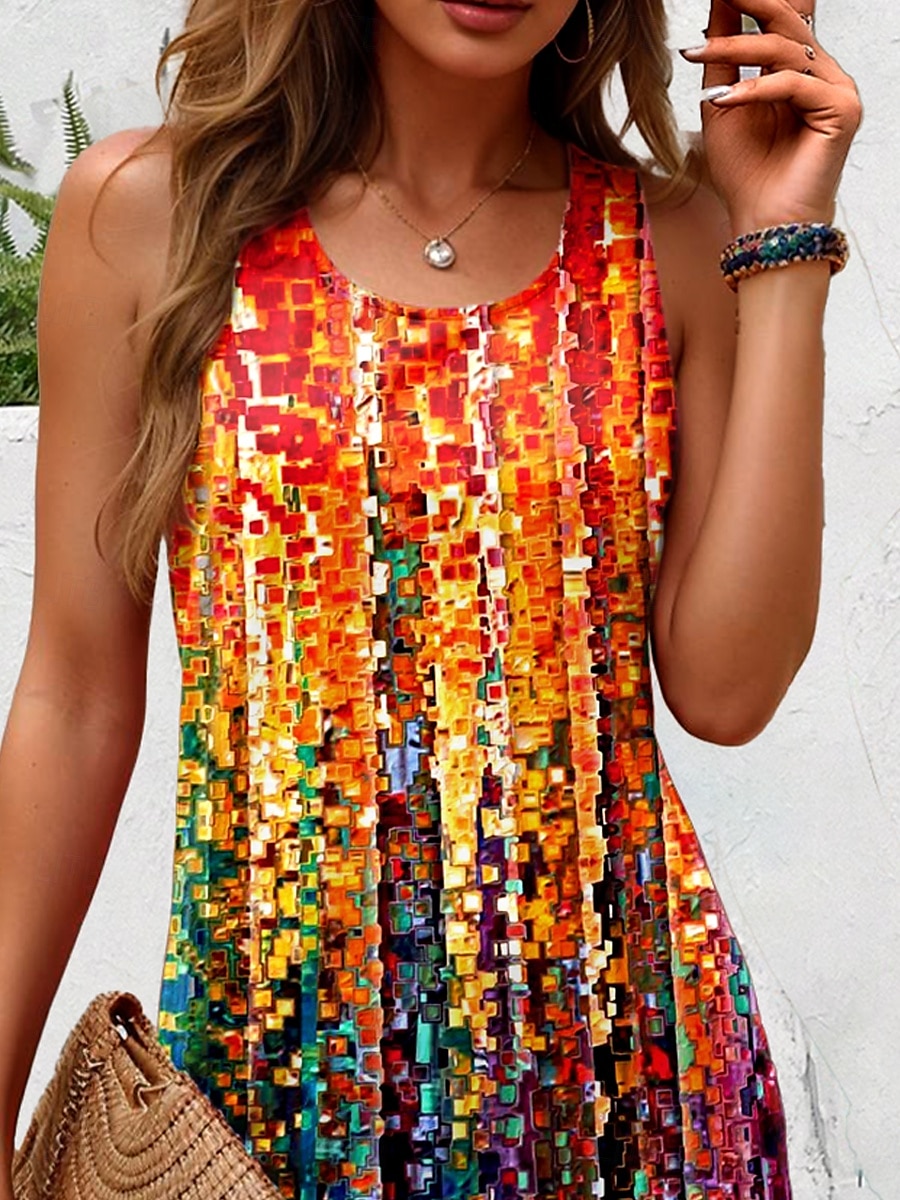 Women's Mini Dress Sundress A Line Dress Tank Dress Off The Shoulder Dress Vacation Casual Boho Party Street Holiday Regular Fit Ombre Graphic Stripe Sleeveless U Neck Orange Summer 2025 - $21.99 –P2