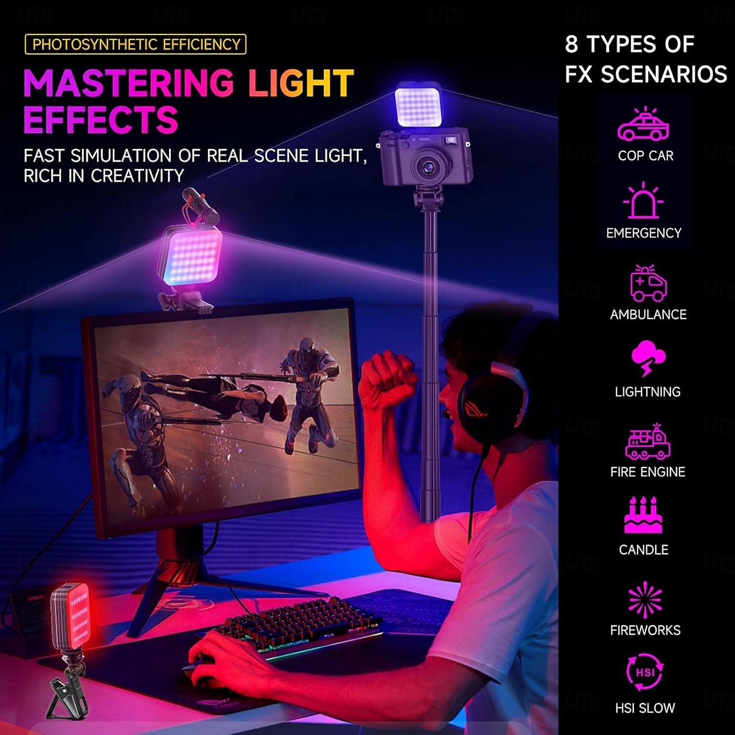Mini luz de vídeo LED RGB 2500K-9000K regulável, 8 efeitos de iluminação, luz de videoconferência para computador, tablet, celular, câmera DSLR, bateria embutida com clipe de tela &montagem de sapata de 2025 por $19.99 –P7