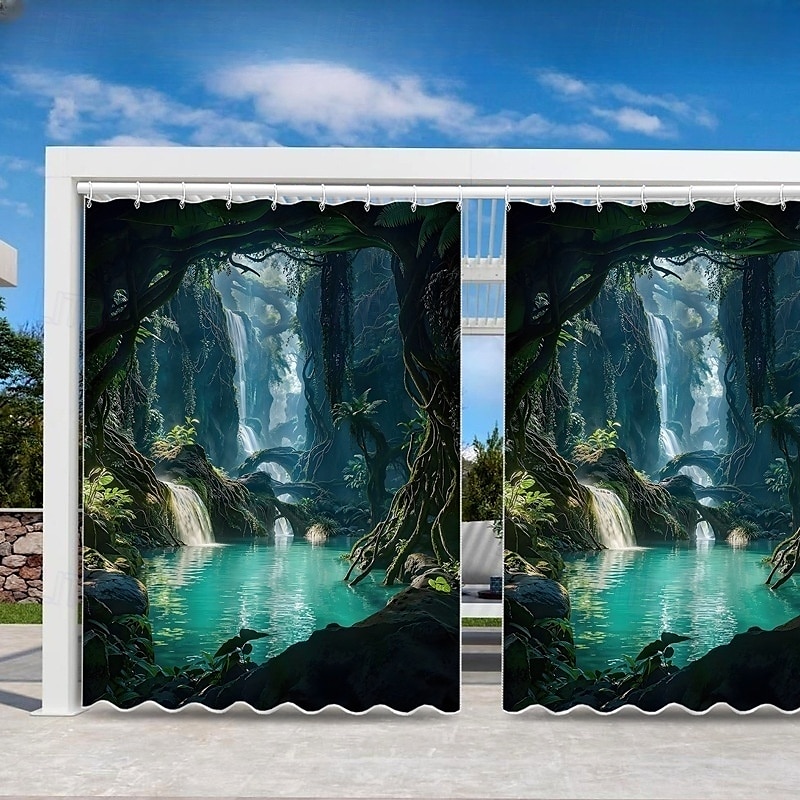 Vízálló Kültéri Függöny Magánélet Csúszó Terasz Függöny Drape Pergola Függöny Grommet 3D Tájkép Óceán Barlang A Pavilonhoz Erkélyhez Tornácra Bulira 1 Panel 2025 - $34.99 –P1