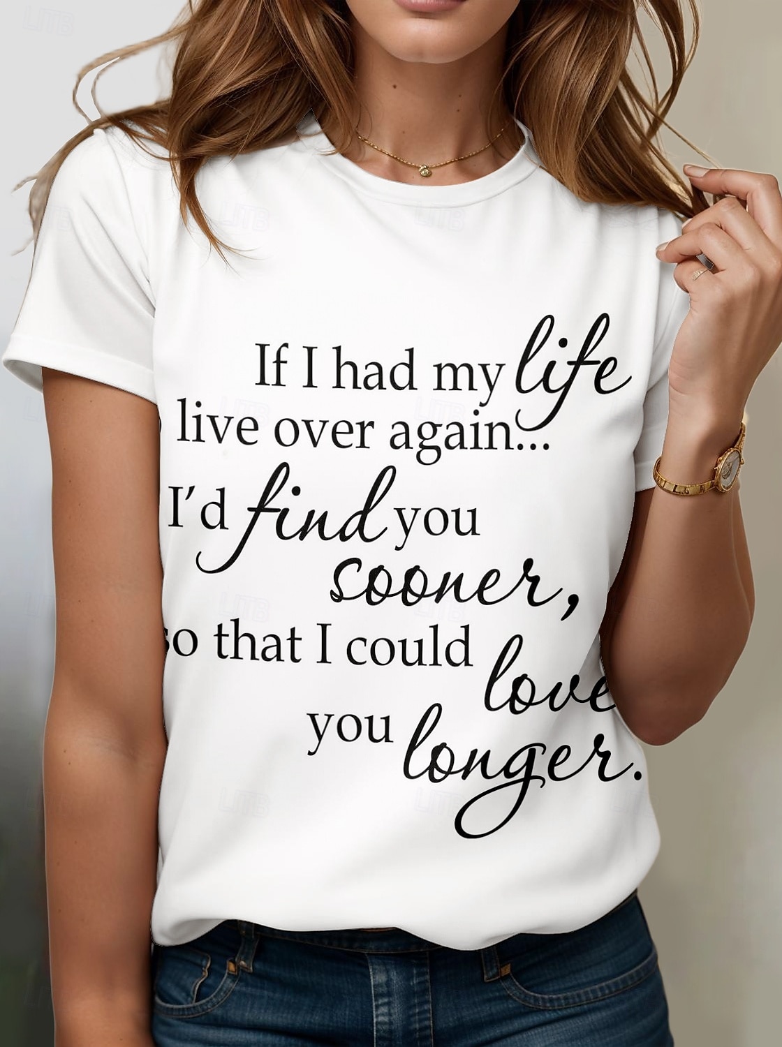 Femmes T-shirt Graphique Lettre Élégant Classique Occasionnel Manche Courte Col ras du cou Col rond Hauts Réguliers Quotidien Week-end Imprimé Blanche Été Printemps de 2025 ? $19.99 –P1