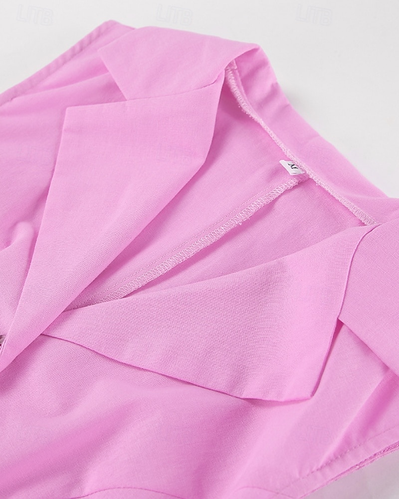 Women's Active Basic Cotton Linen Sets Vest Pants Sets Sleeveless Shirt Collar Solid Color Dubbele Rij Knopen Outdoor Date Pink Blue Summer Regular Fit 2025 - $36.99 –P11
