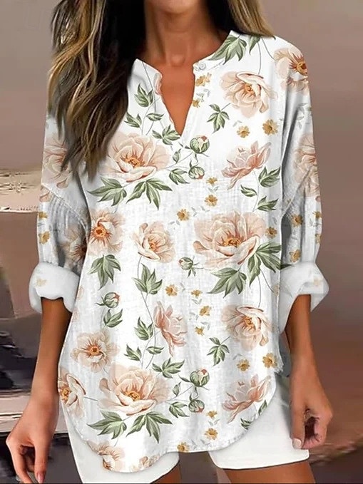 Per donna Camicia Boho Floreale Grafico Elegante Casual Boho Manica Lunga Scollo a V Top Regolari Quotidiano Uscire Patchwork Stampato Rosa cipria Rosa Vino Verde militare Rosso Primavera, Autunno del 2025 a $21.99 –P2