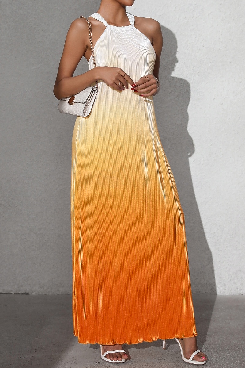 Mujer Vestido Midi Vestido de cuello halter Moda Clásico Vacaciones Diario Festivos Ajuste regular Gradiente de Color Sin Mangas Cuello halter Rojo Naranja Marrón Verano 2025 - $23.99 –P14