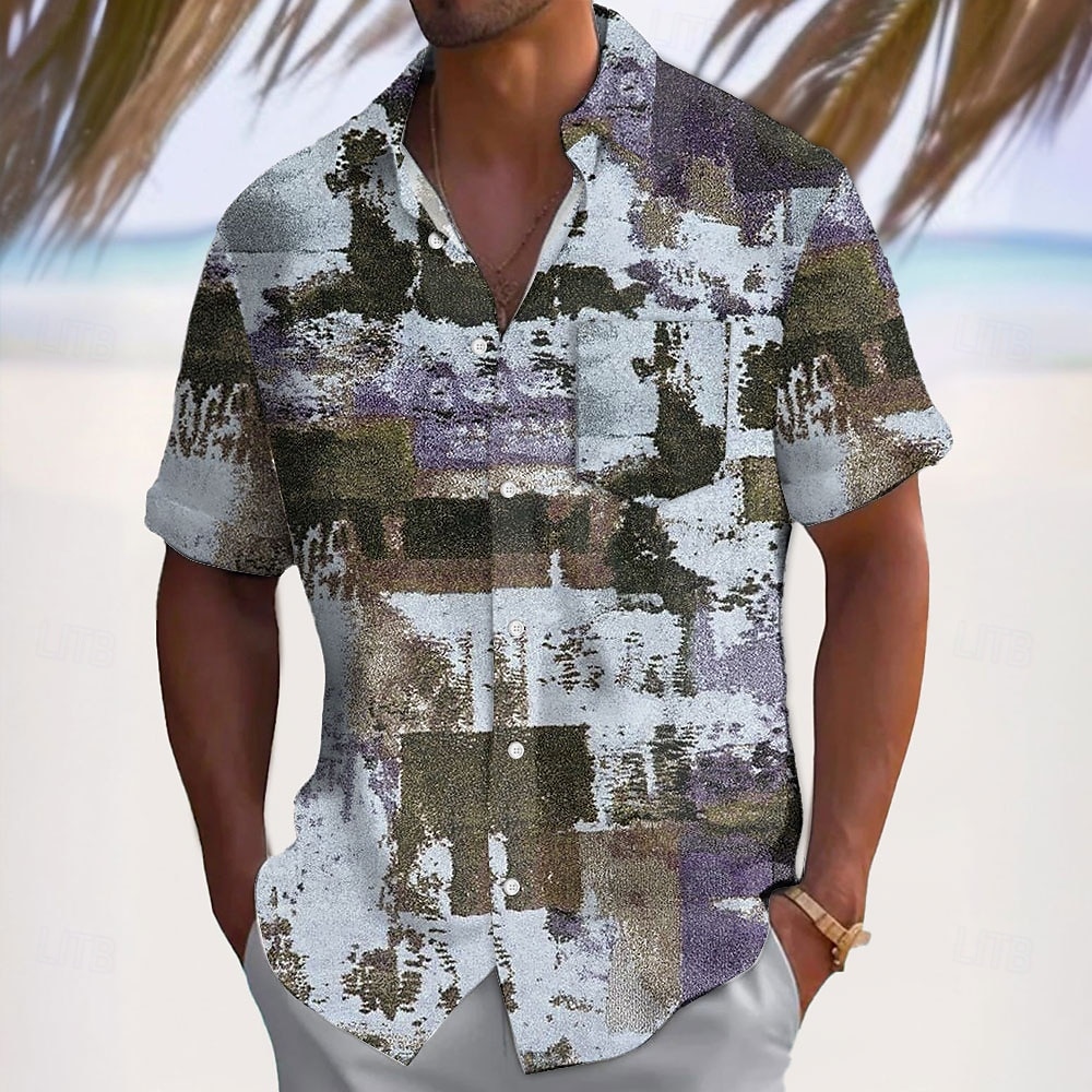 Homens Geométrica Bloco de cor Camisa Social Camisa casual camisa de botão Manga Curta Moda Casual Férias Dia a Dia Feriado Verão Primavera Aberto para a Lateral Impressão 3D camisas de colarinho Um de 2025 por $23.99 –P3