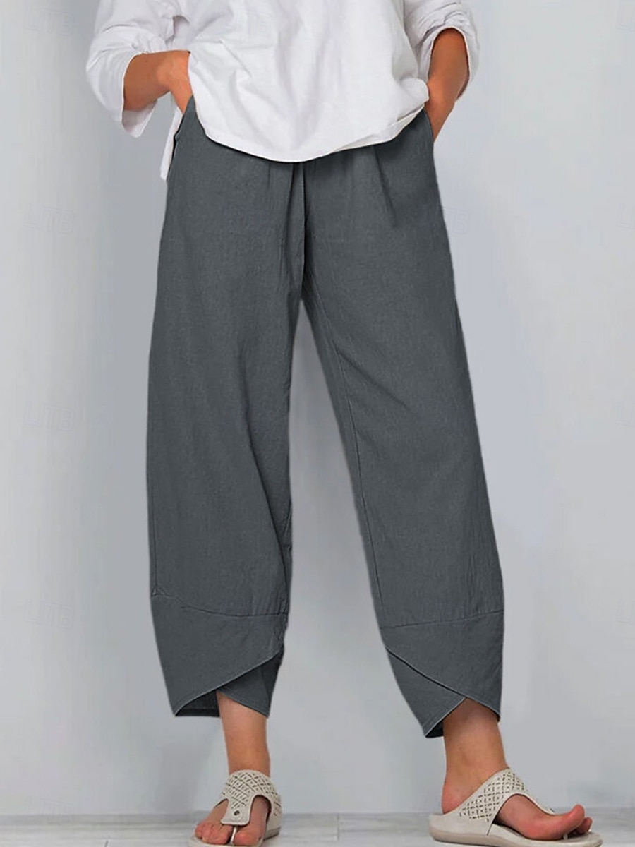 Pantaloni in Cotone Lino per Donna Pantaloni Baggy Chinos Simile Lino Moda Base Lunghezza Completa Vita Media Tasche Semplici Coulisse Comfort All'aperto Micro-elastico Vacanza Strada Quotidiano del 2025 a $18.99 –P2