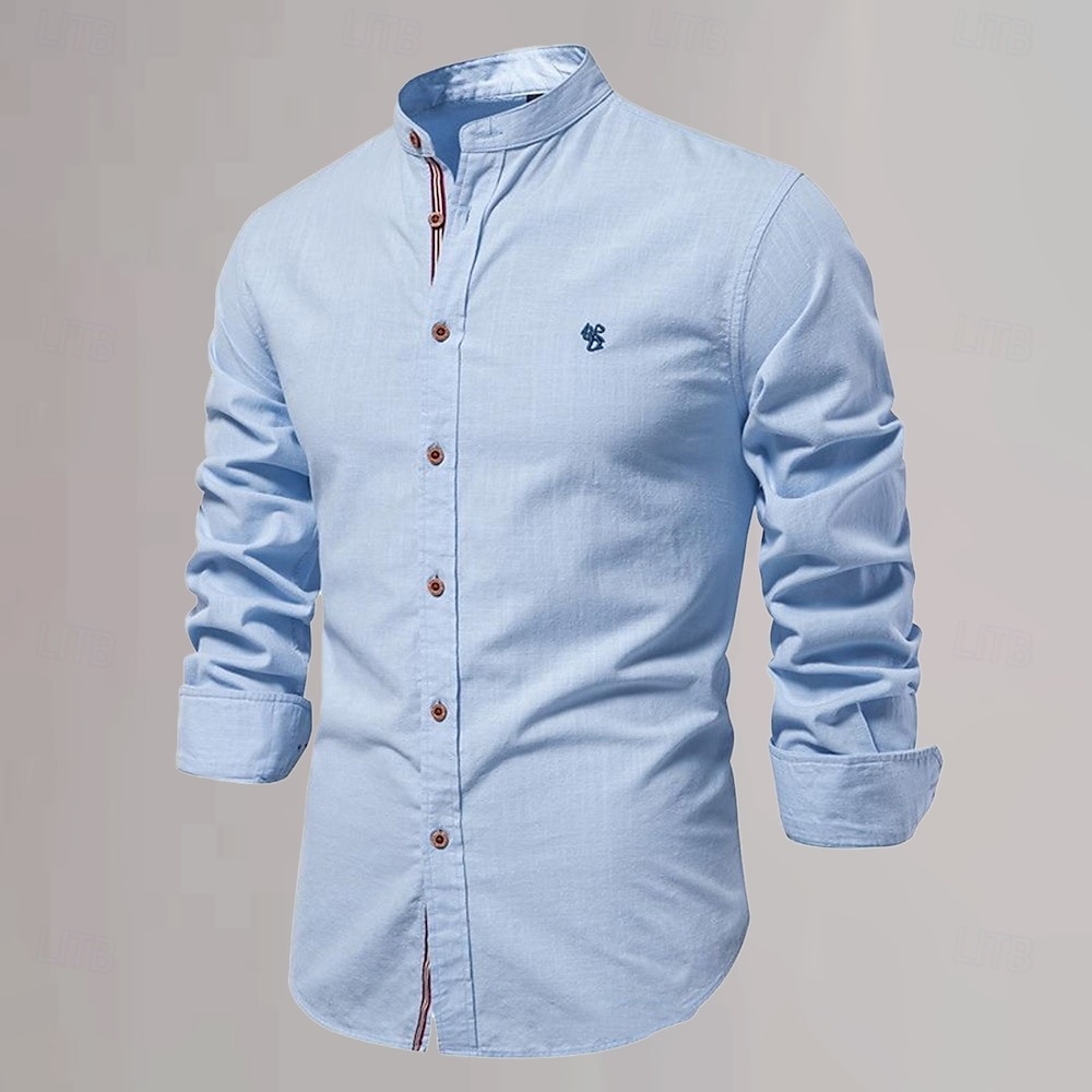 Per uomo Camicia con colletto cinese Camicia con colletto alla coreana Camicia in cotone e lino Semplice Vacanza Casual Quotidiano Nero Bianco Verde chiaro Blu scuro Manica Lunga Colletto alla coreana del 2025 a $25.99 –P10