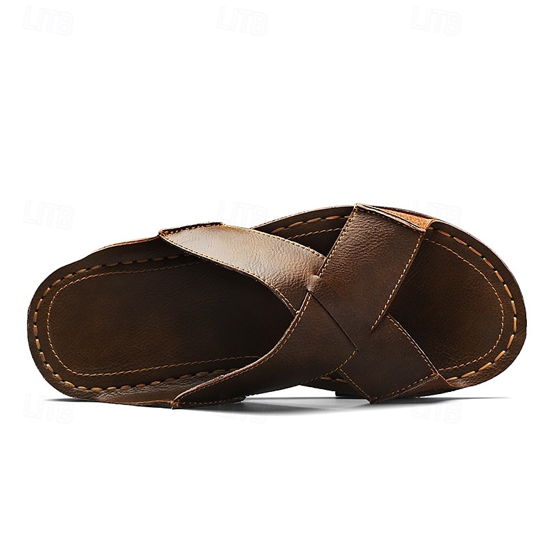 Braune Herren-Sandalen mit Kreuzriemen aus Kunstleder – bequeme Schlupfsandalen mit hochwertiger Lederkonstruktion und verstellbarer Passform, ideal für entspannten Sommerlook und Outdoor-Abenteuer 2025 - $42.99 –P5
