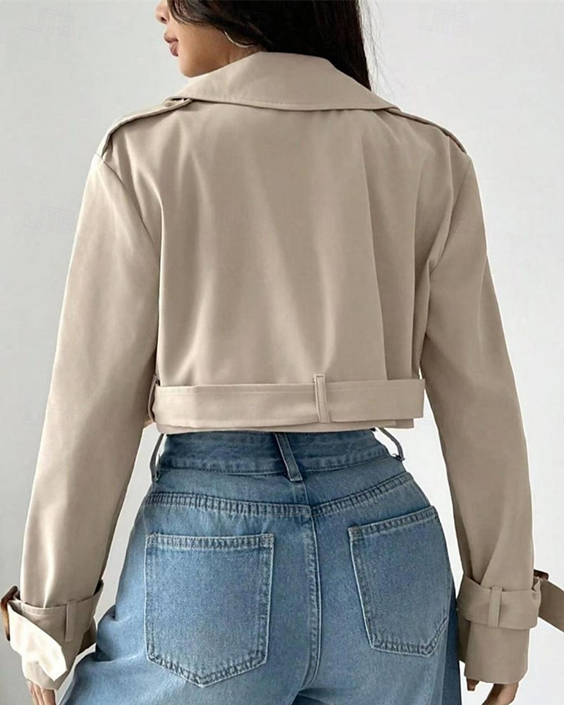 Dame Frakk Trenchcoat Bekvem Knapper Elegant Mote Utendørs Helfarge Ut på byen Fritid / hverdag Helg Enkeltkneppet Kort Knaphul Normal Langermet Yttertøy Aprikos Vår Høst 2025 - $35.99 –P4