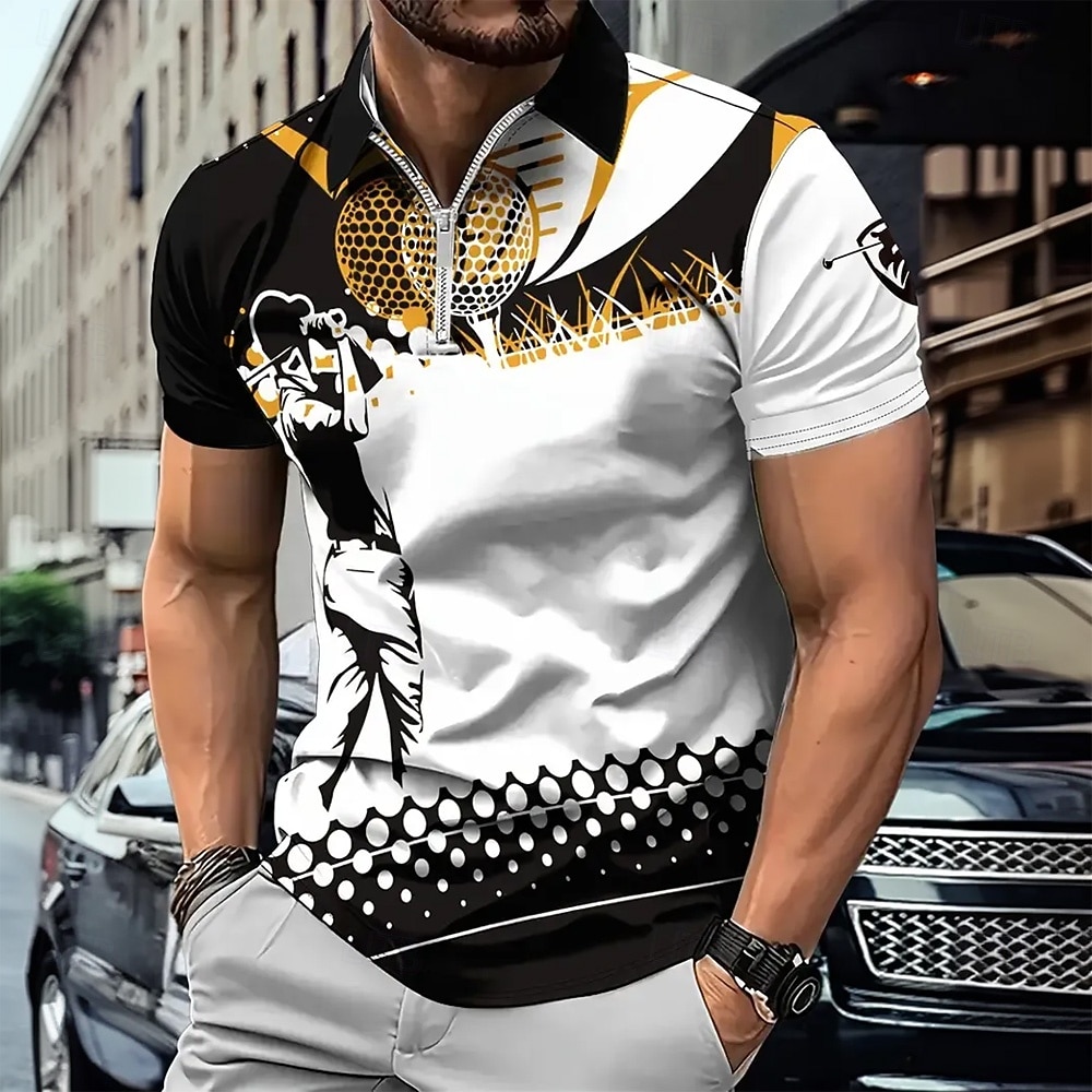 Bărbați Grafic Polo cu fermoar Manșon scurt Răsfrânt Modern Casual / Sport Sporturi & Exterior Îmbrăcăminte Atletică Casul / Zilnic Imprimare 3D Vară Negru / Alb 2026 - $22.99 –P2
