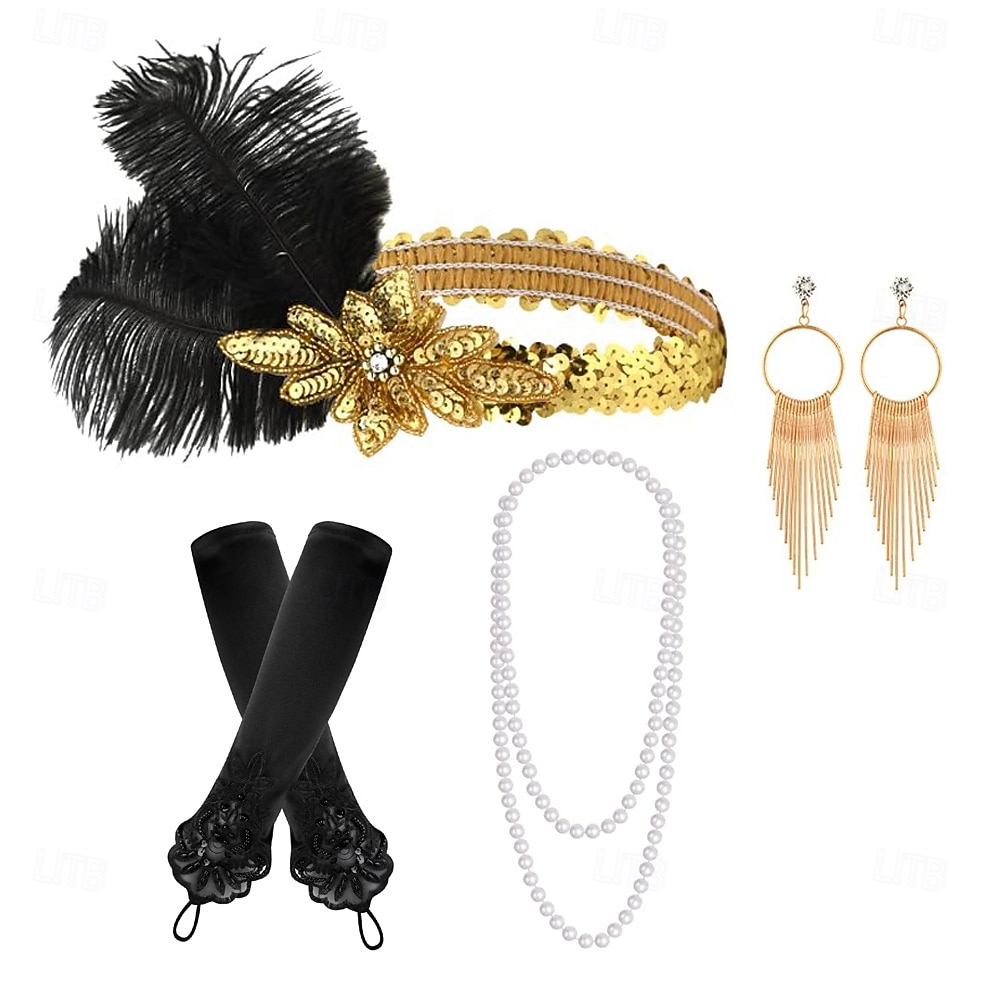 1920-as évek A nagy Gatsby Flapper fejpánt Gyöngyös karkötő Fülbevaló A nagy Gatsby Toll Retro Csillogó glitter Női Farsang Valentin nap Álarcos mulatság Party estélyi viselet Álarcos mulatság 2025 - $23.99 –P5
