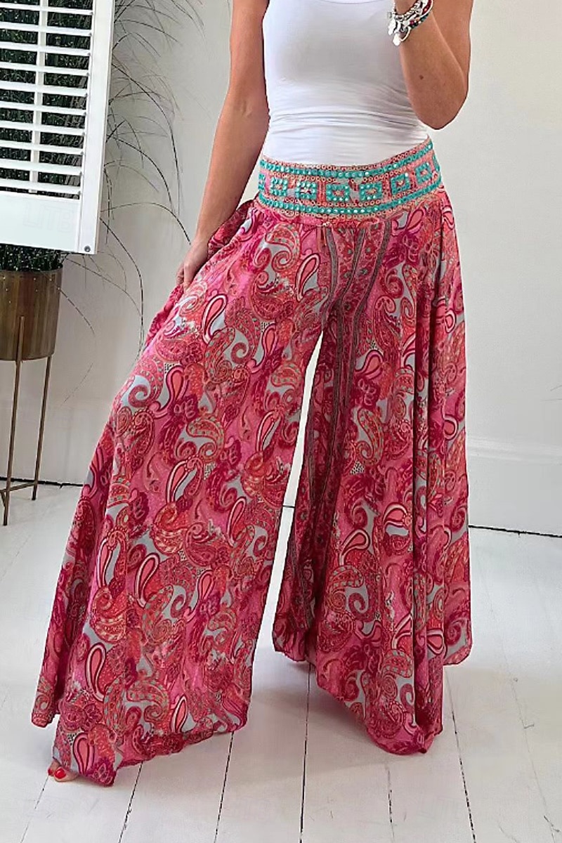 Femmes Slacks Pantalons Occasionnel Longueur complète Naturel Fleur Taille Élastique Impression Extérieur Confortable Rue Sortir Magenta Vert Été Coupe régulière de 2026 ? $26.99 –P1