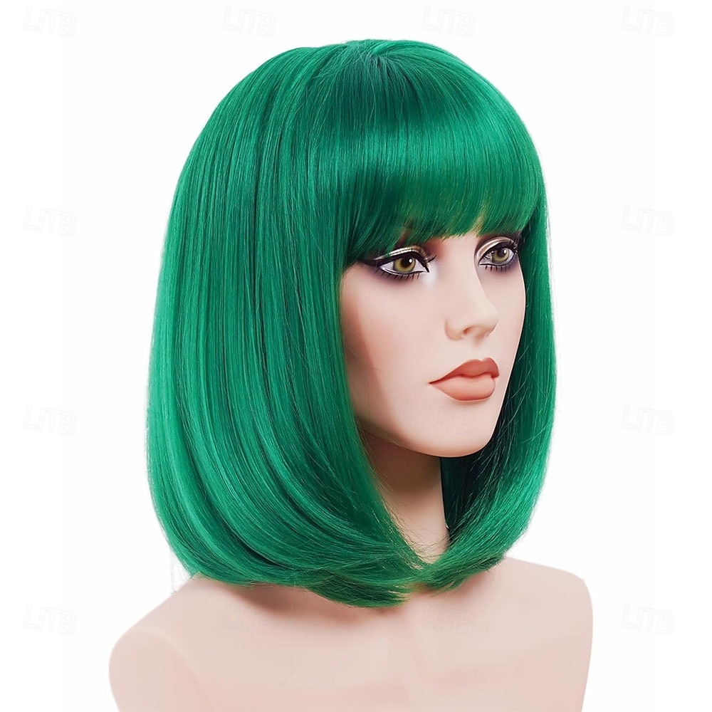 Parrucca rugelyss nera corta e liscia con frangia, 12 pollici, parrucche sintetiche per donne e ragazze con cuffia per parrucca del 2025 a $25.99 –P12