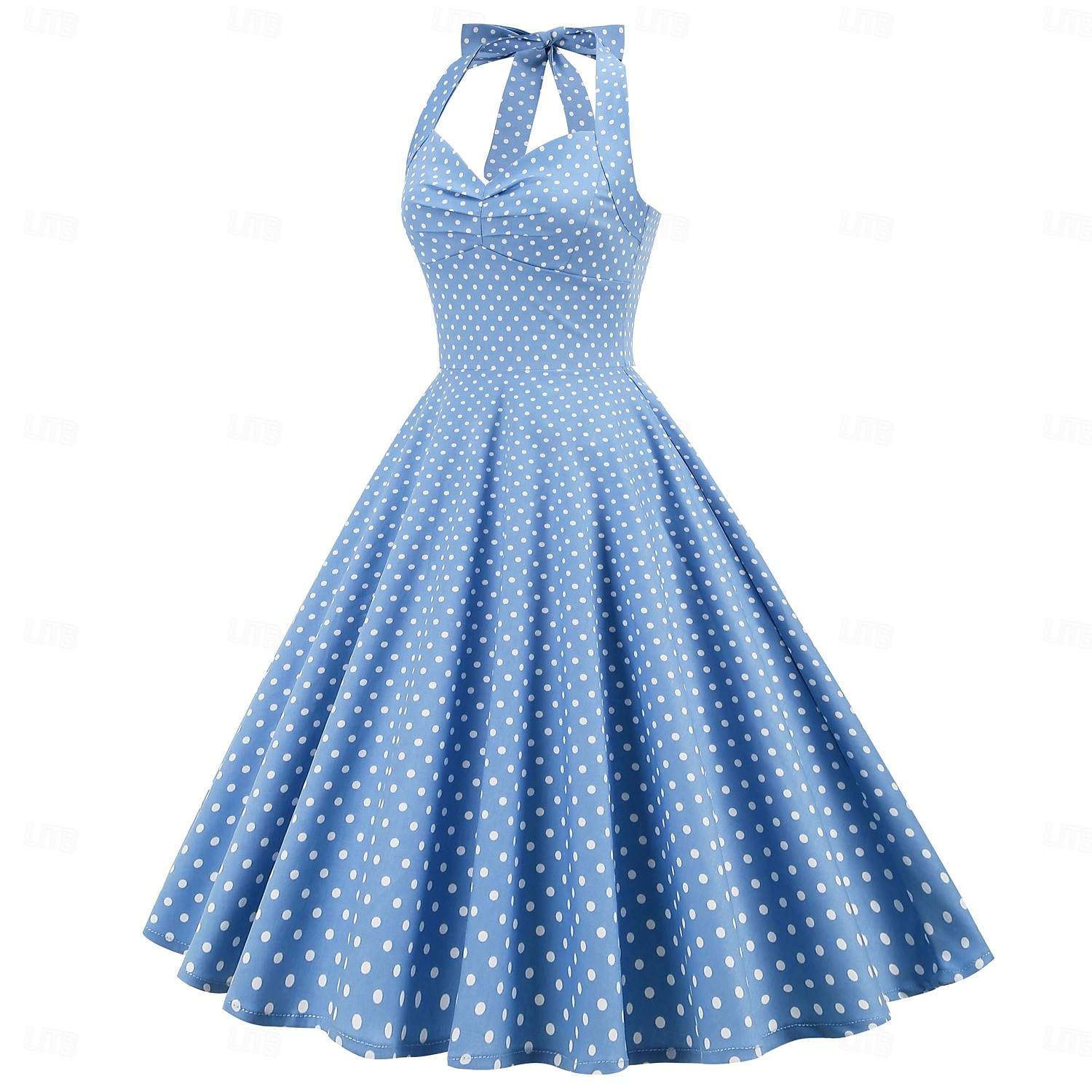 cross-border hot sale retro polka dot halter neck halter strap slim slim waist palace swing dress women europe and america 2025 - $35.99 –P2