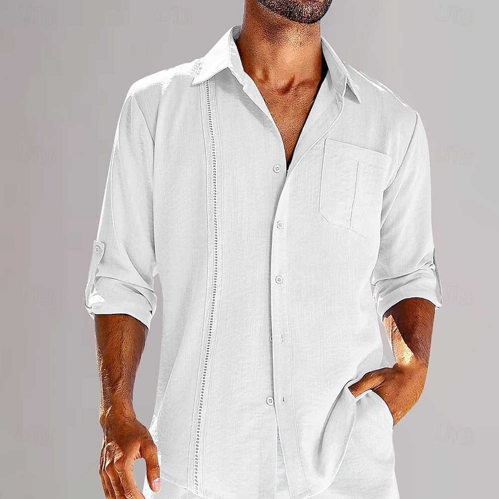 Per uomo Camicia in cotone e lino Semplice Vacanza Casuale Nero Bianco Blu Manica Lunga Bavero Primavera & Estate Abbigliamento del 2025 a $21.99 –P7