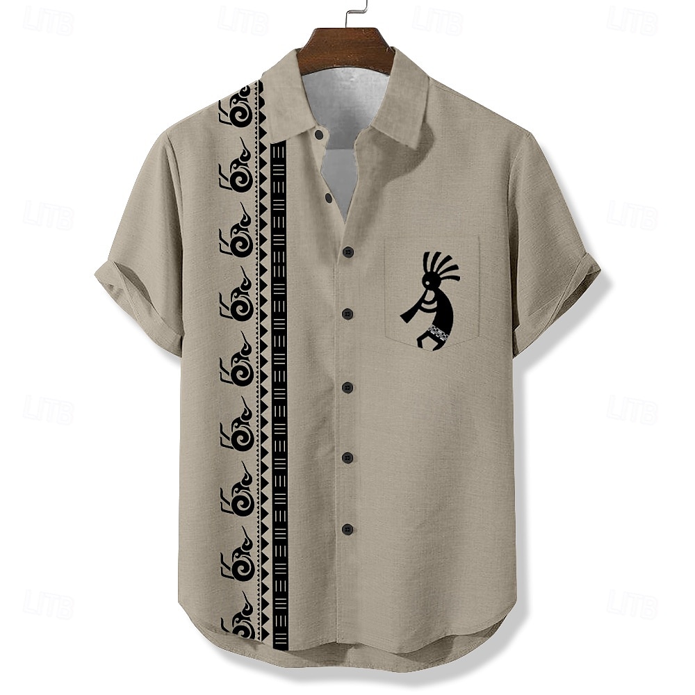 Herren Geometrisch Ethnisch Kokopelli Hemd Freizeithemd Knopfhemd Kurzarm Vintage-Retro Urlaub Ferien Streetwear Sommer Umlegekragen 3D-Druck Eine Tasche vorne Leinenähnliches Hemd Blau 2# Armeegrün 2025 - $23.99 –P4