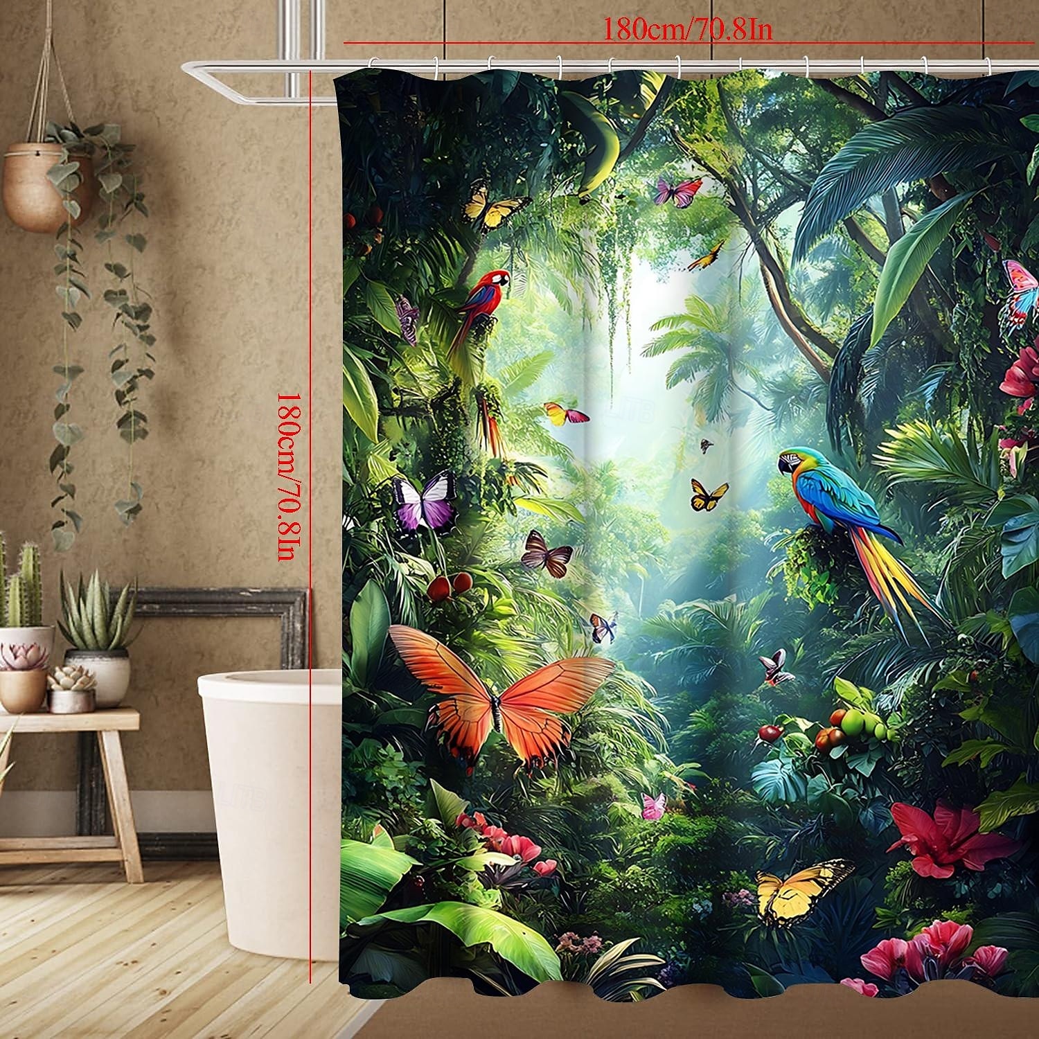 Shower Curtain with Hooks 180cm*180cm(70"*70") Polyester Machine Washable Waterproof Tropical Rainforest Flowers Pattern 2025 - $19.99 –P2