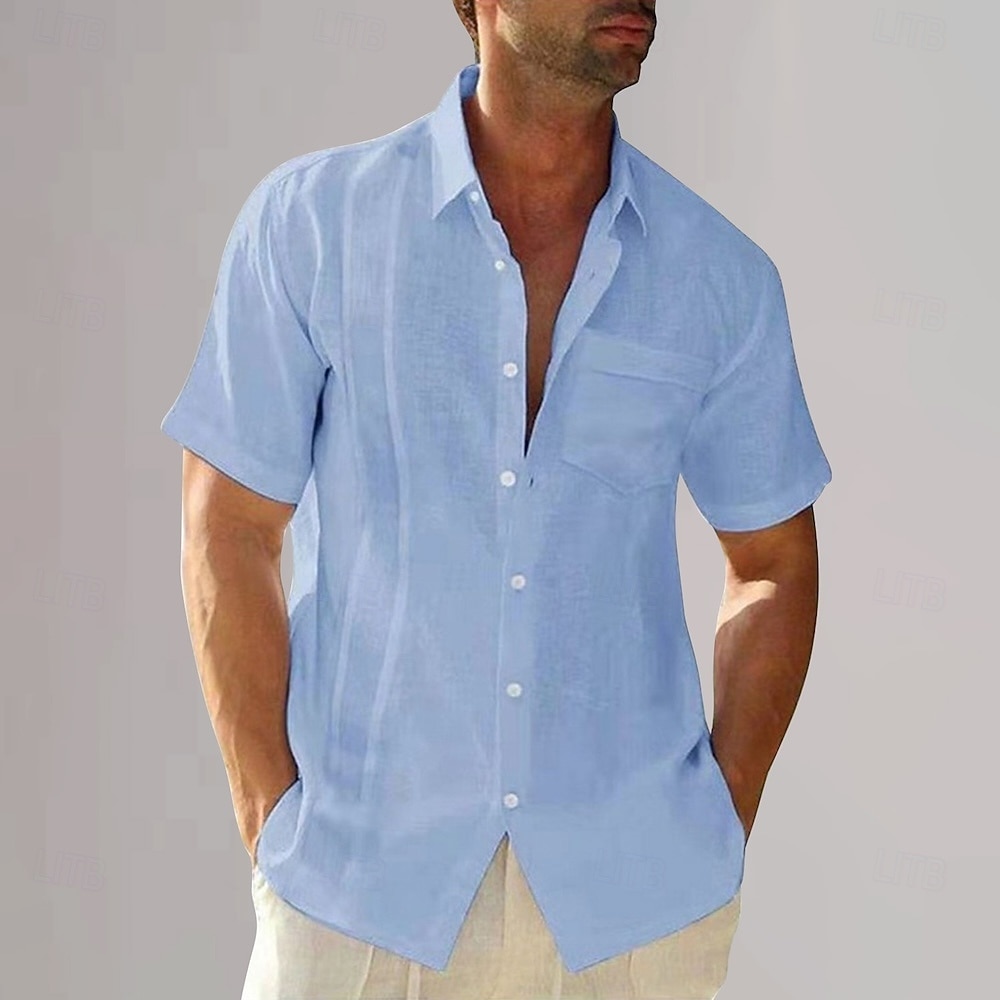 Per uomo Camicia in cotone e lino Semplice Vacanza Nero Bianco Blu marino scuro Blu Manica Corta Collo ripiegato Estate Abbigliamento del 2025 a $25.99 –P4