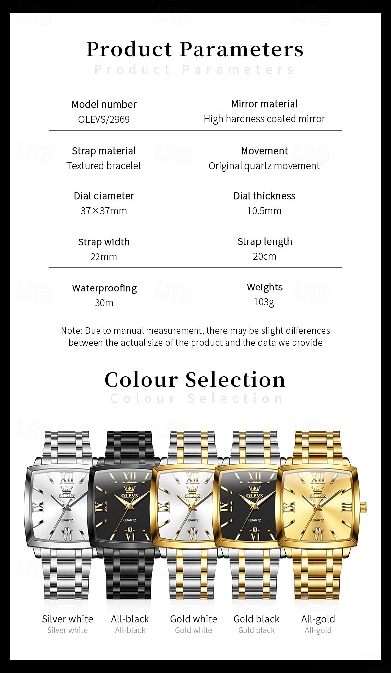 OLEVS 2969 Men's Fashion Square Watch, Waterproof, Luminous Stainless Steel, Automatic Date, Modern Quartz Movement 2025 - $47.99 –P8