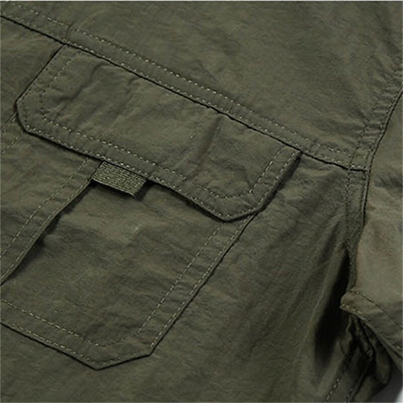 Voor heren Overhemd Zomer overhemd Normaal shirt Overhemd met knopen Cargoshirt Zwart khaki Donker Grijs Leger Groen Korte mouw Effen Overhemdkraag Vakantie Hawaii Zak Kleding 100% katoen Modieus 2025 - $25.99 –P8