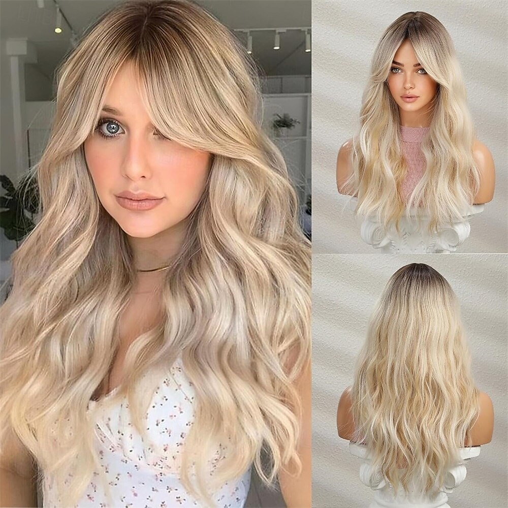 Pelucas rizadas marrones para mujer, peluca de cabello sintético con reflejos rubios. 2025 - $28.99 –P6