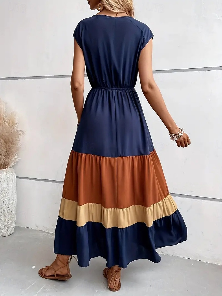 Per donna Abito maxi Abito a trapezio Casual All'aperto Uscire Spiaggia Vestibilità comoda Grafico Manica Corta Scollo a V Blu Fucsia Marrone Estate del 2025 a $39.99 –P5