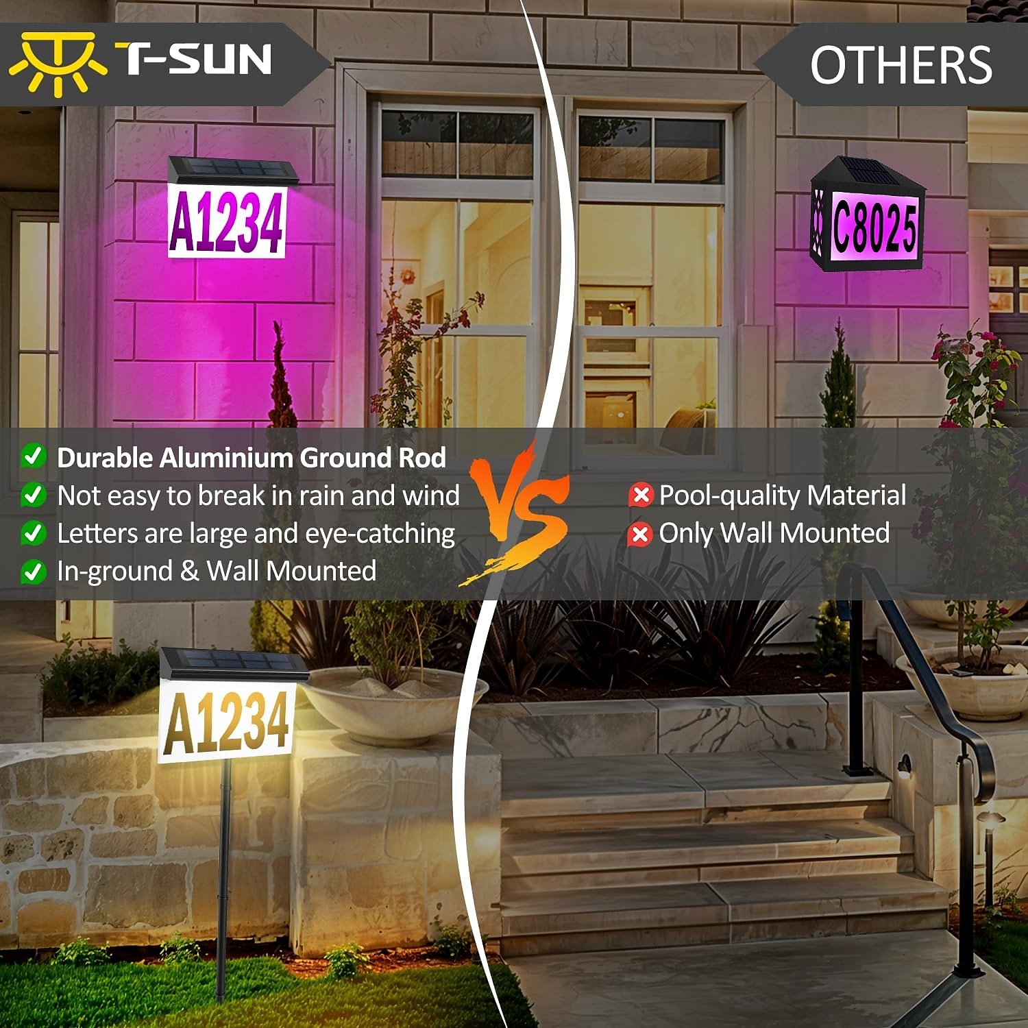 1 Pc Outdoor Solar Adress Lights Wall Lights Rgb Color Changing Door Number Light Wall Mounted And Ground Plugged In Two Remote Control Methods For Controlling Street Signs, Porch Lighting 2025 - $43.99 –P4