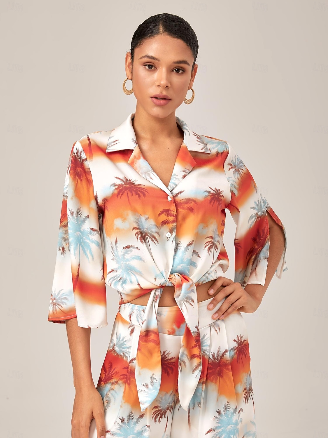ensemble haut court à col cubain fleuri et pantalon large de 2025 ? $78.99 –P2
