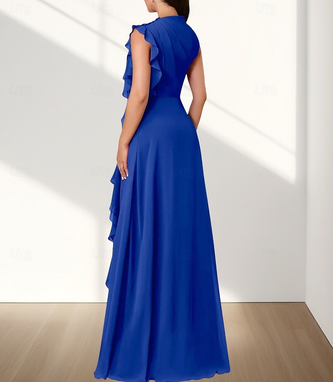 Vestido de dama de honra em corte A, decote redondo, sem mangas, elegante, longo, chiffon com babados / franzido 2025 de 2025 por $157.99 –P2