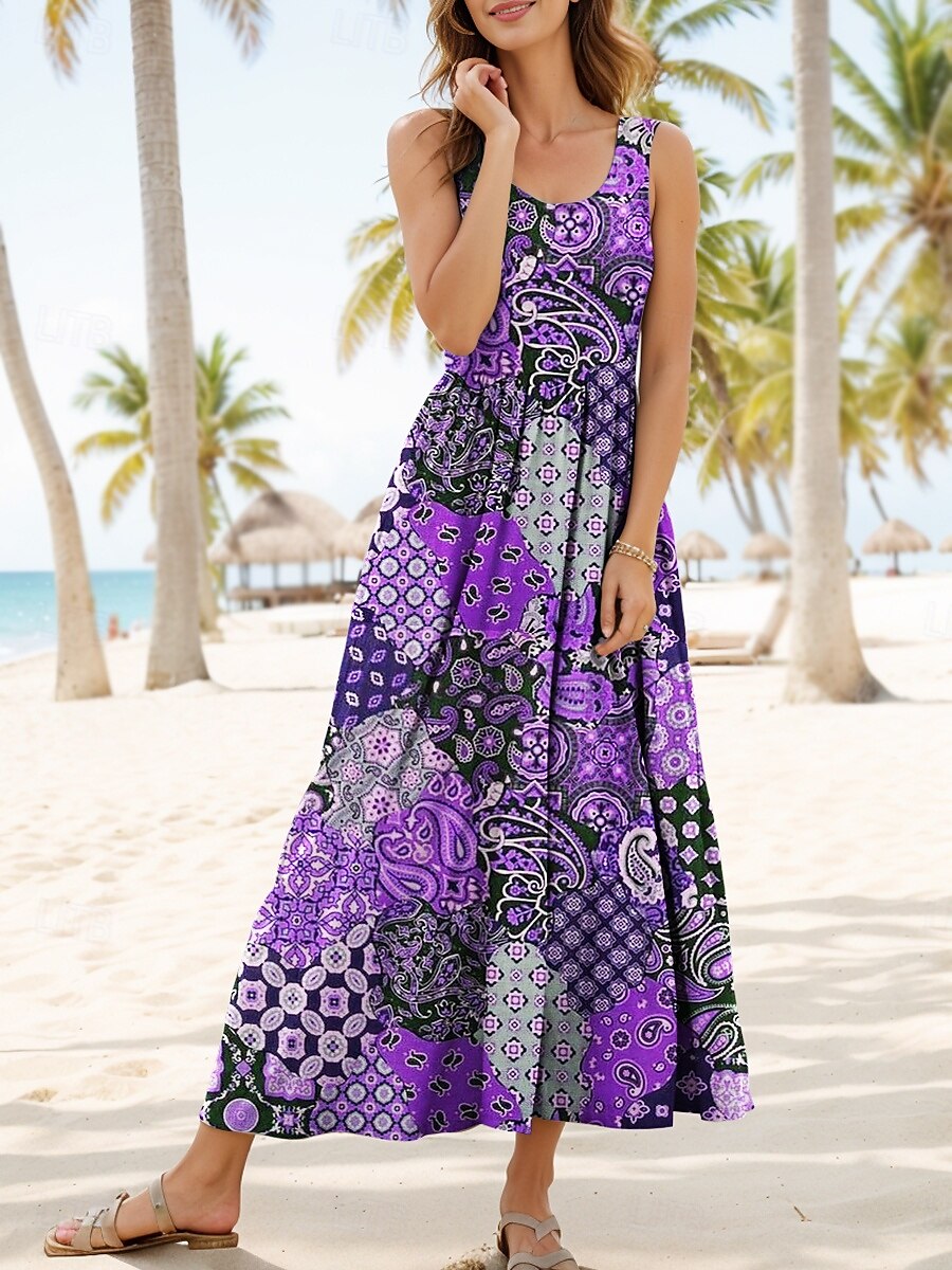 Mujer Vestido maxi Vestido de verano Vestido de una línea Vestido lencero Vestido plisado Vacaciones Casual Boho Playa Ajuste regular Graphic Cosecha Bohemio Sin Mangas Escote en U Camiseta con 2025 - $35.99 –P7