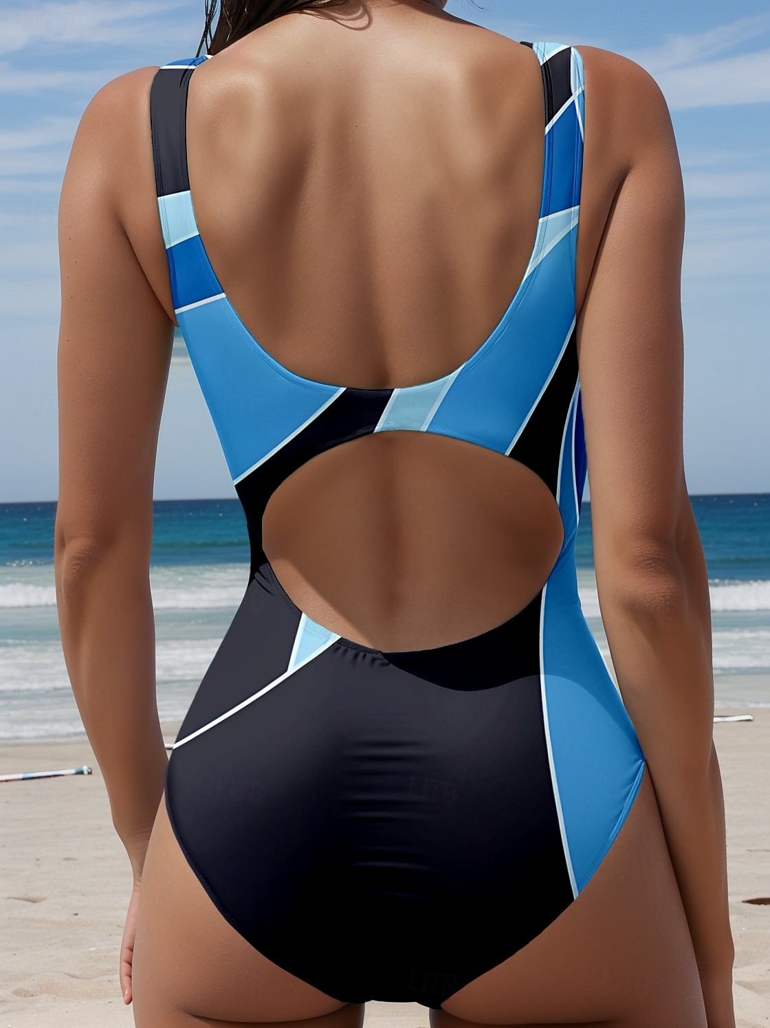 Maillots de Bain Femme Monokini Une Pièce Maillot de Bain Taille Haute Sans Dos Contrôle du Ventre Slim Vacances Plage Imprimé Géométrique U Col Manches Sans Manche Maillots de Bain de 2025 ? $26.99 –P2