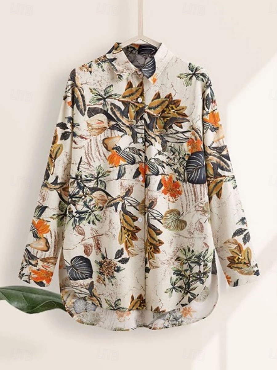 Per donna Camicia Floreale Elegante Moderno Casual Manica Lunga Collo a V Top Regolari Quotidiano Stampato Blu marino Viola Cachi Estate del 2025 a $22.99 –P3