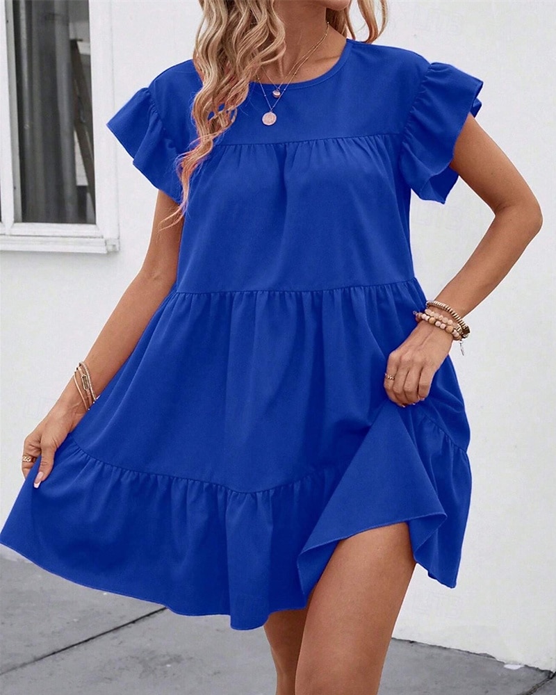 Damen Minikleid Freizeitkleid Sommerkleid Elegant Mode Outdoor Ferien Date Normale Passform Einfach Kurzarm Rundhalsausschnitt Schwarz Blau Rosenrot Sommer Frühling 2025 - $26.99 –P6