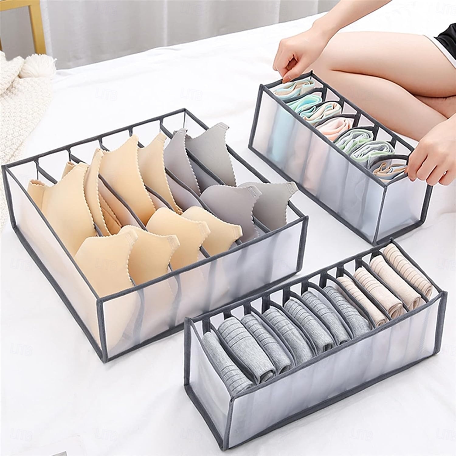 Confezione da 3 organizer per cassetti per calzini e biancheria intima, divisori pieghevoli in tessuto per reggiseni, mutandine, cravatte, lingerie, contenitori portaoggetti per cassetti e ripiani. del 2025 a $10.49 –P5