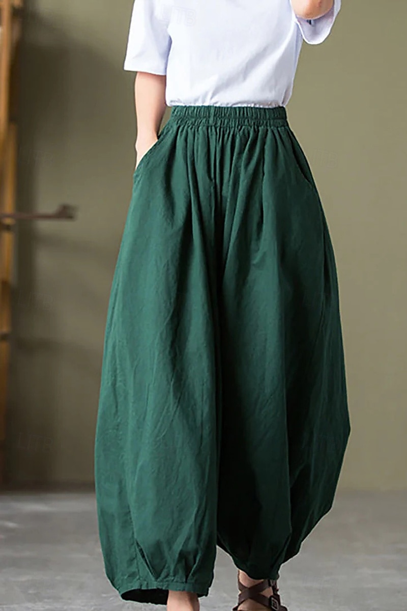 Per donna Pantaloni in cotone e lino Culotte Moda Streetwear Lunghezza intera Naturale Semplice Tasca Elastico in vita Comodo All'aperto Confortevole Vacanza Weekend Marrone rossastro Nero Verde del 2025 a $32.99 –P7