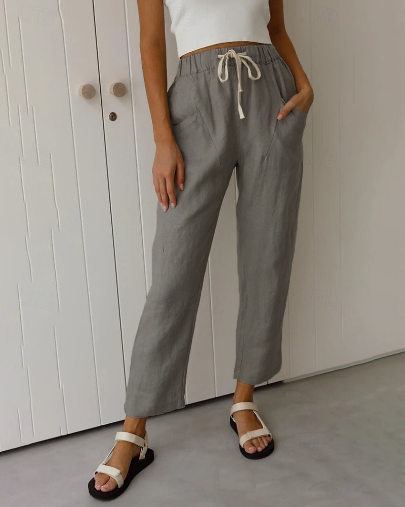 Per donna Pantaloni in cotone e lino Pantaloni Eleganti Moda Streetwear Lunghezza intera Naturale Semplice Tasca Design con Coulisse Elastica All'aperto Confortevole Vacanza Uscire Ruggine Blu cielo del 2025 a $22.99 –P4