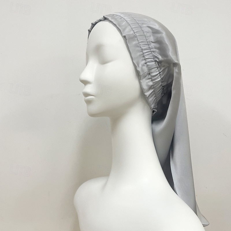 Silke lang elastisk bånd lang hår sovekappe pustende vindbeskyttende varm silke mulberry silke elastisk hårhette hatt 2025 - $27.99 –P8